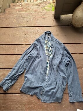 Eddie Bauer Blue Lightweight Shirt Jacket with Plaid Inner Lining